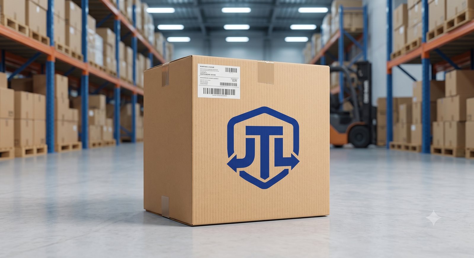 A JT&L branded package in the warehouse, ready for dispatch